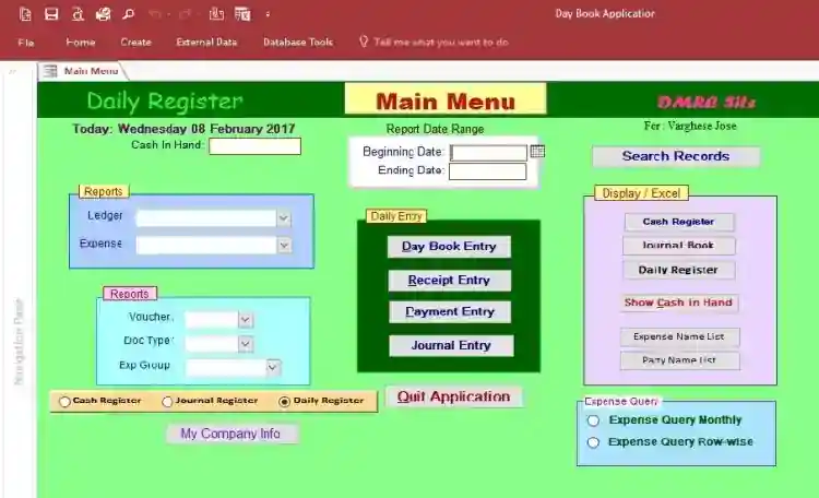 Day Book Register