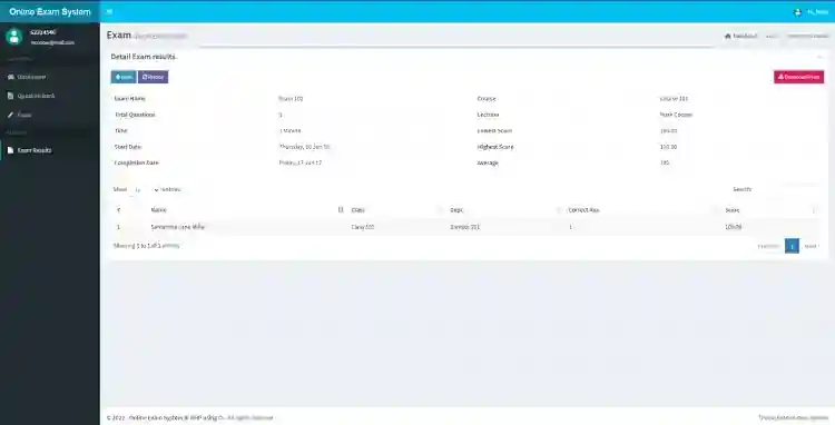 Online Exam System in PHP using CodeIgniter Free Source Code