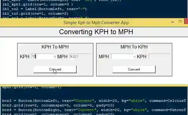 Simple Kph to Mph Converter App in Python Free Source code