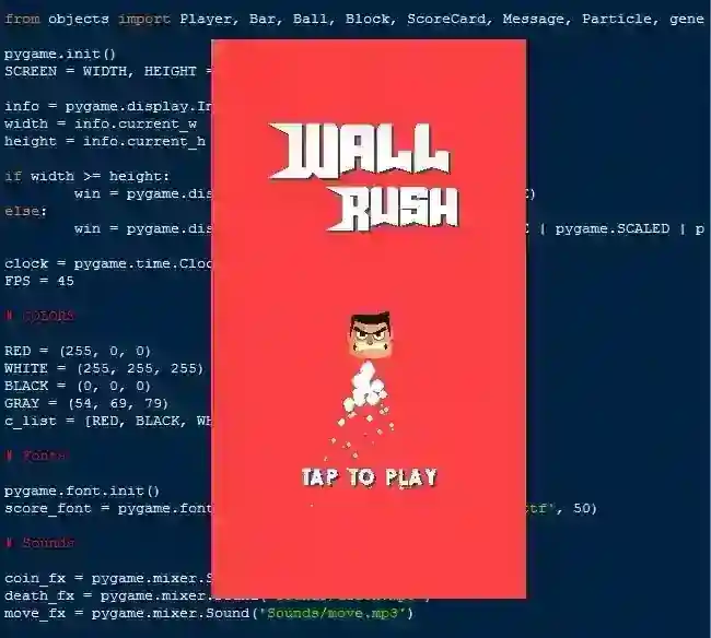 Wall Rush Game Using Pygame in Python with Source Code