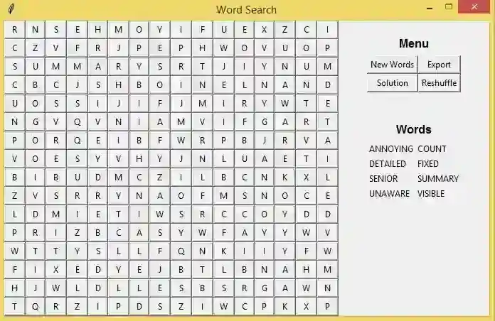 Work Search Game using Tkinter in Python with Source Code
