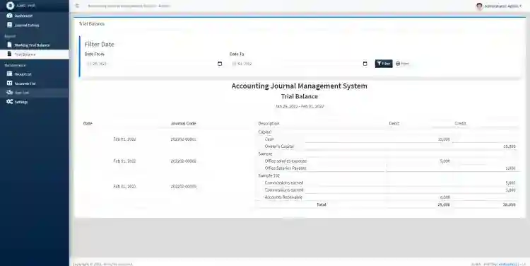 Accounting Journal Management System with Trial Balance in PHP Free Source Code