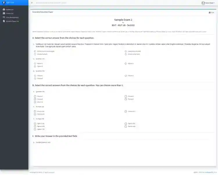 Automatic Question Paper Generator System in PHP/OOP Free Source Code