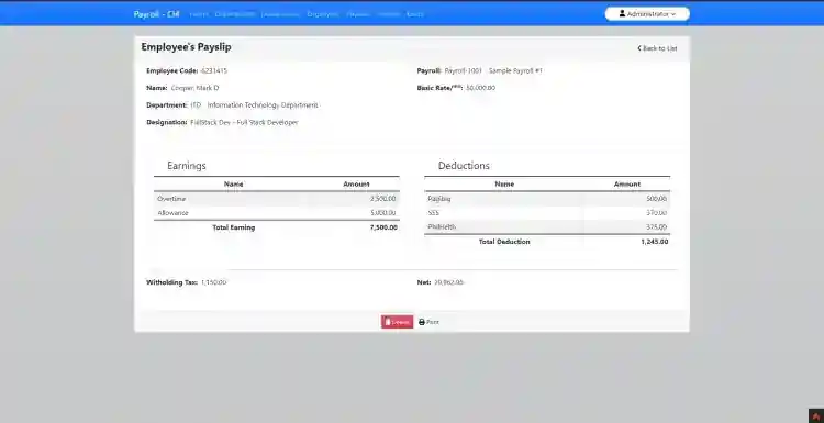 Employees Payroll Management System in PHP using CodeIgniter 4 Free Source Code