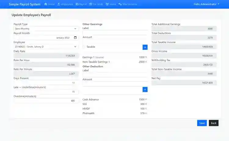 Simple Payroll System with Dynamic Tax Bracket in PHP/OOP and MySQL Free Source Code