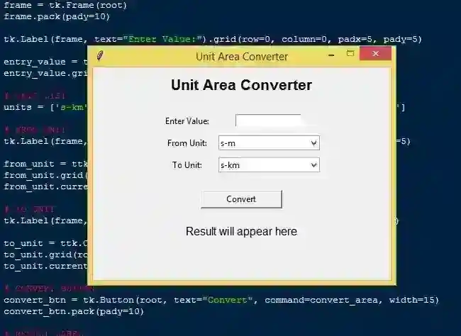 Area Unit Converter App Using Tkinter in Python with Source Code