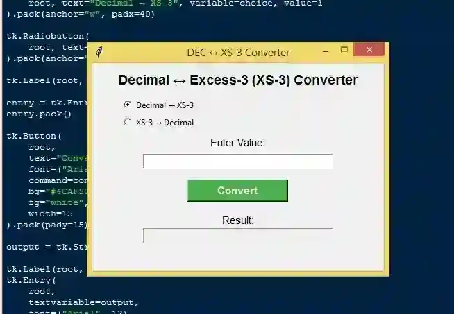 Decimal to EXCESS-3 Conversion App Using Tkinter in Python with Source Code