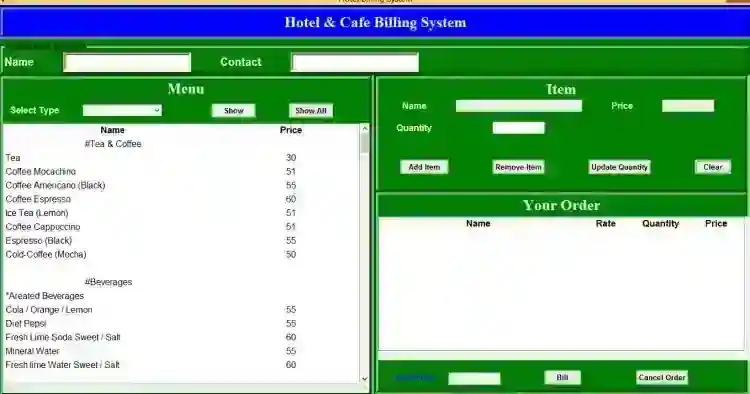 Hotel Billing System using Tkinter in Python Free Source Code