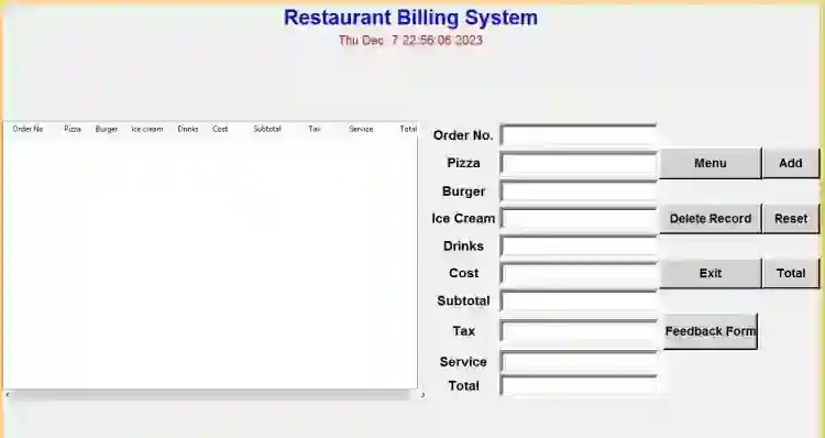 Restaurant Billing System using Tkinter in Python with Source Code
