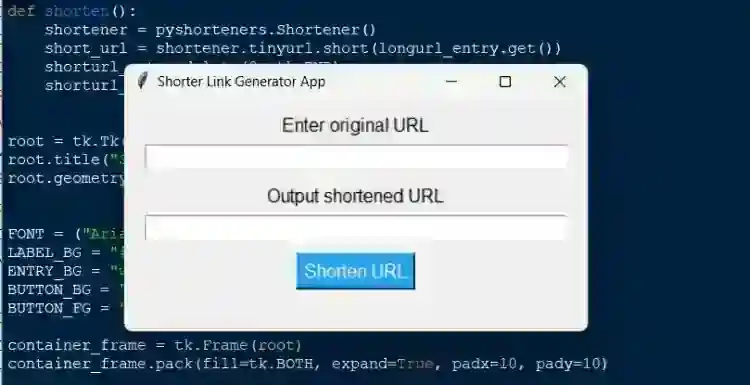 Shorter Link Generator App using Tkinter in Python with Source Code