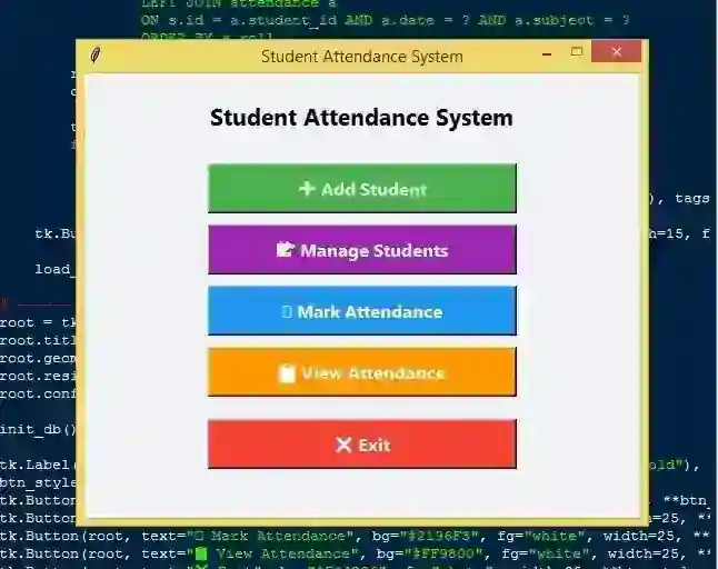 Student Attendance System Using Tkinter and SQLite in Python with Source Code