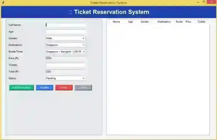 Ticket Reservation System Using SQLite and Tkinter in Python with Source Code