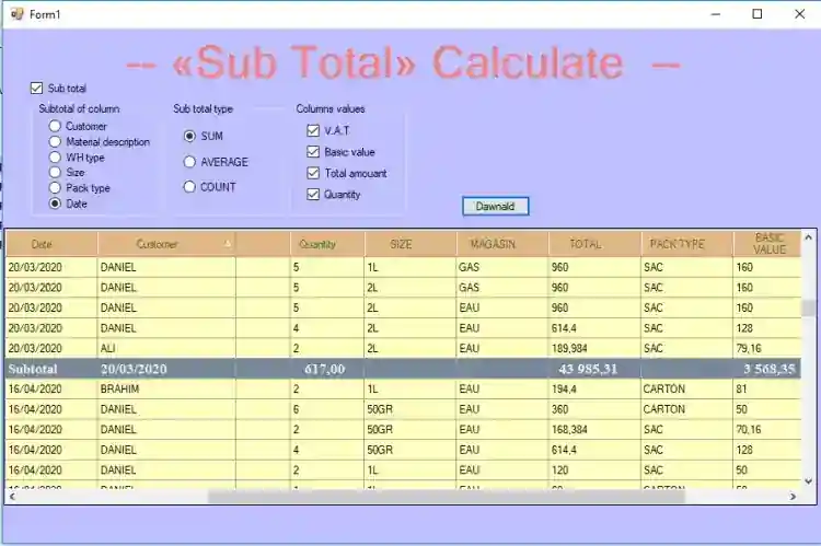 Calculate Sub Total in DataGridView Using Visual Basic .NET